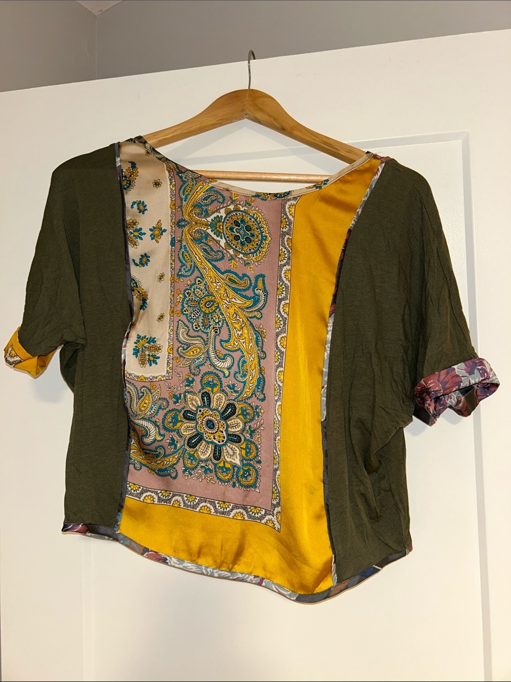 TINY- Olive & Mustard Mixed-Print Short Sleeve Blouse